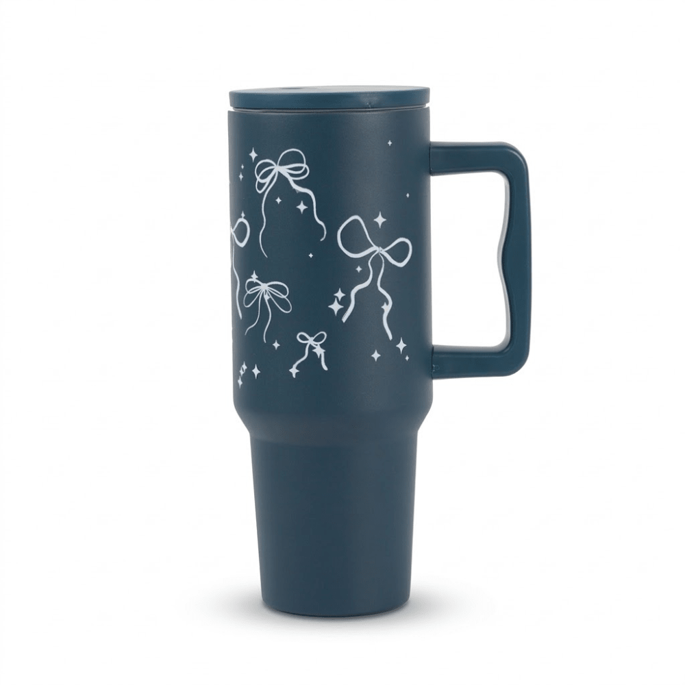 Bow & Sparkle Tumbler — Leakproof & Insulated (Dark Blue ) - Memories InsiteBOW SPARKLE TUMBLER - ( 40 OZ DARK BLUE )